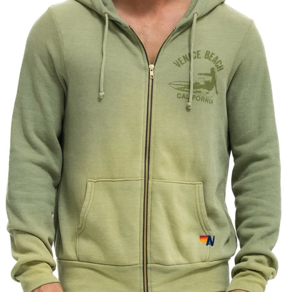 Aviator Nation Venice Surfer Zip Hoodie, Faded Army, Size XS